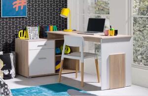 Rohový PC stůl Capri, dub sonoma/bílá