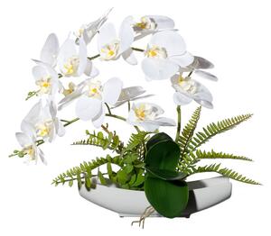 Umělá Orchidej bílá v misce, 40cm