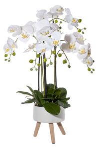 Umělá Orchidej bílá v květináči na nožičkách, 75cm