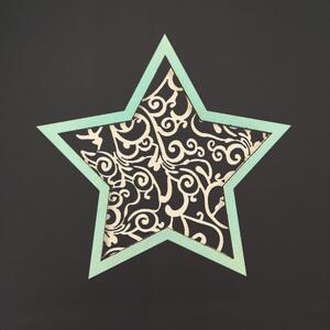 AMADEA Dřevěná ozdoba hvězda ornament dvojitá zelená, 9 cm, český výrobek