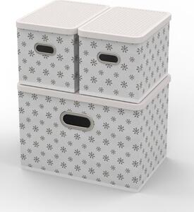 HomeLife Úložný box s víkem - sada 3 ks bílá kytičky bílá - kytičky