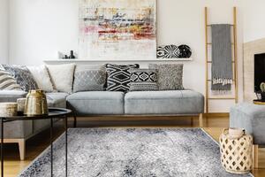 Koberce Łuszczów Moderní koberec REBEC 51117 střapce, dvě vrstvy rouna, recyklovatelná bavlna bavlna, krémový, tmavě modrý 80x150 cm