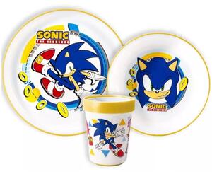 Sada plastového nádobí Ježek Sonic s kelímkem a protiskluzem - 3 díly