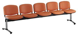 Kožená lavice ISO, 5-sedák - chromované nohy, oranžová