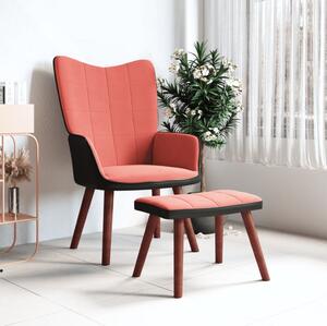 Relaxační křeslo se stoličkou růžové samet a PVC