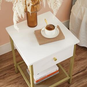 VASAGLE Noční stolek 1 zásuvka 40x40x55cm bílý zlatý