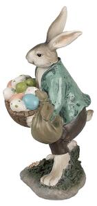 Dekorace králíček v zeleném kabátě s košem vajíček - 18*16*32 cm