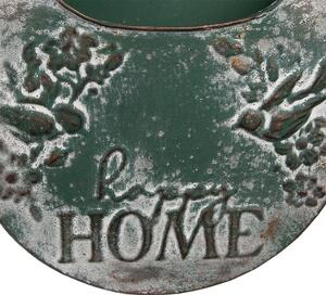 Zelený antik plechový nástěnný držák na květiny Happy Home - 28*9*41 cm