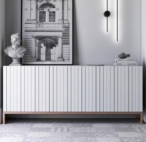 Komoda RTV Glamour 3D TV skíka Moderní Nábytek Lindner 168cm x 36,5cm x 72 cm Barva: bílý matný Rám: mdná barva - kov