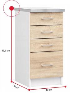 Kuchyňská skříňka dolní s pracovní deskou SALTO S40 4SZ, 40x85,5x46, sonoma/bílá