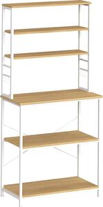 VASAGLE Kuchyský regál Kávovar 6 polic a 6 hák pro mikrovlnnou troubu Ocelový rám Prmyslový styl 40 x 80 x 167 cm Dub bílý
