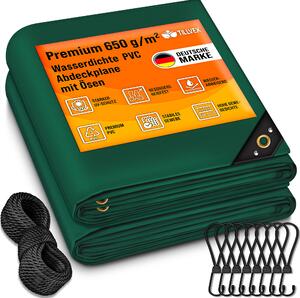 Plachta tillvex® zelená 2x3 m s oky + 10 hák a 15 m lana | plachta z tkaniny 650 g/m² odolná proti vod a roztrení | plachta z PVC premium univerzální pro nákladní auta, bazény, devný zahradní nábytek | zahradní plachta na zakrytí zahrady