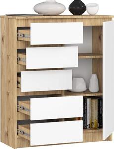BDW - Komoda 5 zásuvek, obývací pokoj, pedsí 80x97x35, dub Artisan / bílá
