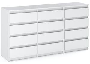 STIV Möbel | Komoda s 12 zásuvkami (8+4) | Bílý Mat | 180 cm | moderní & bez úchytek | Lonice & Obývací pokoj