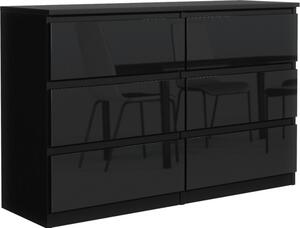 Komoda 6 120 cm - se 6 zásuvkami v erné barv / erný vysoký lesk / rzné barvy a velikosti