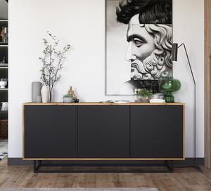 Komoda RTV ve stylu loft Dub Wotan Apollo 3D - Moderní - Nábytek Lindner - 168cm x 35cm x 72 cm Barva: dub Wotan matný - erná matná