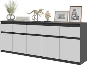 NOAH - Komoda s 5 zásuvkami a 5 dvíky - Komoda do lonice Úloná skíka Píborník - antracitov edá / bílá matná V75cm 200cm H35cm
