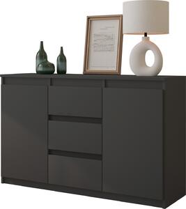 FURNICA - MIKEL - Komoda se 3 zásuvkami a 2 dvíky - antracitov edá V75cm 120cm H35cm