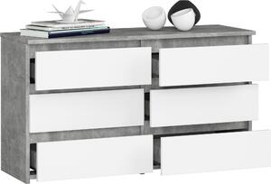 BDW, komoda, 6 zásuvek, 100x57, skí, píborník, beton / bílá