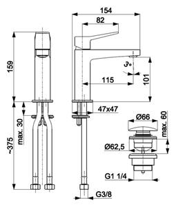 KFA Armatura 4522-815-81 - Umyvadlová baterie + výpusť MALAGA 15,9 cm černá