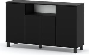 STIV Möbel | Komoda 140x35x80 cm erný Mat | 4 dvíka | Obývací pokoj Lonice | 9 polic | Moderní design