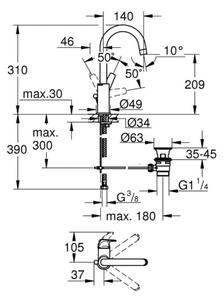 GROHE 23811000 - Umyvadlová baterie START FLOW 310 mm lesklý chrom