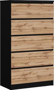 Komoda s 5 zásuvkami, barva: erná / dub Wotan, 125 x 70 x 39 cm