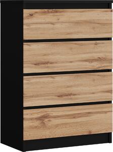 Komoda se 4 zásuvkami, barva: erná / dub Wotan, 70 x 101 x 39 cm