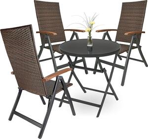 Brubaker zahradní sedací souprava Modena - 1 sklenný rozkládací stl kulatý 70 cm Ø se 3 polyratanovými idlemi - odolný proti povtrnostním vlivm - hndá/antracitová barva