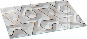 Sklenná podlahová deska 120x60 cm - Krbová deska sklenná - Krbová deska sklenná - Ochranné sklo - Ochranná deska proti jiskrám - Sklenná podlahová deska ohnivzdorná - Ochranná deska proti teplu - Ochrana podlahy ze skla - Geometrický 3D vzor