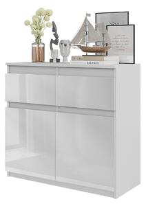 FURNICA - NOAH - Komoda / píborník se 2 zásuvkami a 2 dvíky - bílá matná / bílý lesk V75cm 80cm H35cm