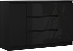 Komoda, matná erná, lesklá erná, 120 x 39 x 78 cm, 2 dvíka, 3 zásuvky