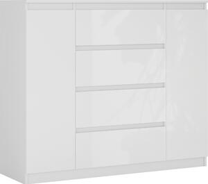 Komoda, barva: lesklá bílá, 140 x 39 x 101 cm, 2 dvíka a 4 zásuvky