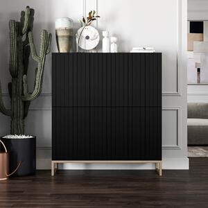 Komoda RTV Glamour 4D TV skíka Moderní Nábytek Lindner 112cm x 36,5cm x 126 cm Barva: erná matná Rám: Zlatý -kovová