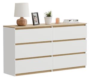Komoda - 119x77x34 cm - bílá s dubovými prvky Torro - 6 zásuvek - prostorná - stabilní - snadná montá