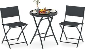 KOMFOTTEU bistro set, 3-dílný, skládací, zahradní set z textilie Textilene s kovovým rámem, stl z tvrzeného skla a 2 idle, jídelní set na balkon, Tereza
