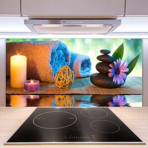 Skleněné obklady do kuchyně Svíčky Kameny Květ 120x60 cm