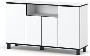 STIV Möbel | Komoda 140x35x80 cm Bílý Mat | 4 dvíka | 9 polic | Do obýváku, lonice nebo pracovny