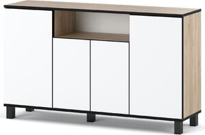 STIV Möbel | Komoda 140x35x80 cm Dub Sonoma / Bílý Mat | 4 dvíka | Obývák Lonice | 9 polic
