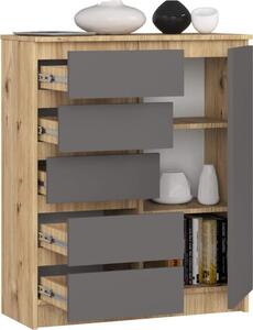 BDW - Komoda 5 zásuvek, obývací pokoj, pedsí 80x97x35, dub Artisan / edá