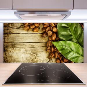 Kuchyňský skleněný panel Zrnka Káva Listy Kuchyně 125x50 cm