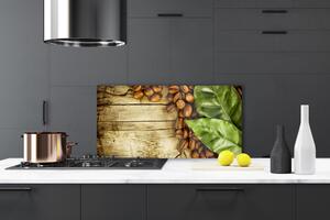 Kuchyňský skleněný panel Zrnka Káva Listy Kuchyně 125x50 cm