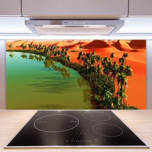 Skleněné obklady do kuchyně Jezero Poušť Palmy 140x70 cm