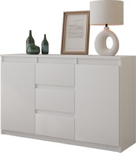 FURNICA - MIKEL - Komoda se 3 zásuvkami a 2 dvíky - bílá matná V75cm 120cm H35cm
