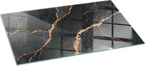 Sklenná podlahová deska 100x50 cm - Krb - Krbová deska sklenná - Ochranné sklo - Ochranná deska proti jiskrám - Sklenná podlahová deska neholavá - Tepelná ochrana - Ochrana podlahy ze skla - Elegantní mramor s ilkami