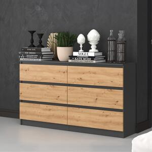 Komoda, pedsí do lonice, atní skí, píborník, vysoká deska se 6 zásuvkami, íka 140 cm výka 75 | antracit Artisan