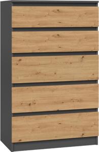 VBChome Komoda s 5 zásuvkami 70 x 40 x 110 cm Dub Artisan - antracit Bezúchytková komoda Víceúelová skí do pedsín Lonice Obývací pokoj Dtský pokoj Moderní dub Artisan - antracit