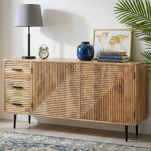 FineBuy Sideboard Mango Masivní dřevo 160 cm Komoda 2 dveře a 3 zásuvky Skí do pedsín Skí do obývacího pokoje Kovové nohy Servírovací stolek Stojanová skí Runí výroba