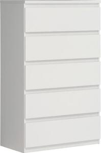 Komoda CHELSEA 5 zásuvek - 77,2 cm - matná bílá
