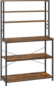 VASAGLE Kuchyský regál Kávovar 6 polic a 6 hák pro mikrovlnnou troubu Ocelový rám Industriální styl 40 x 100 x 167 cm Rustikální hndá a erná barva
